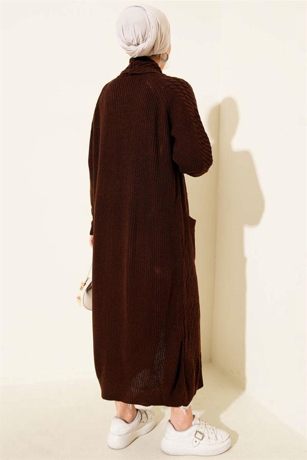 Shawl Collar Knitted Embossed Knitwear Cardigan Brown