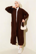 Shawl Collar Knitted Embossed Knitwear Cardigan Brown