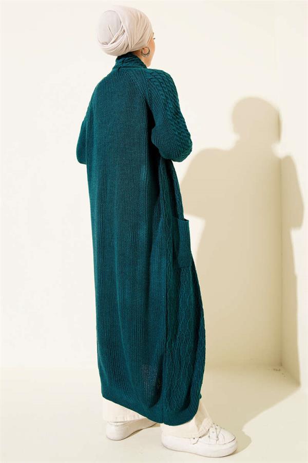Shawl Collar Knitted Embossed Knitwear Cardigan Petrol