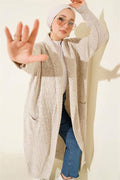 Shawl Collar Knitted Embossed Knitwear Cardigan Stone