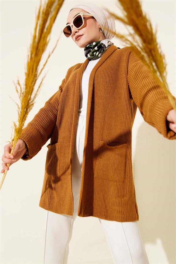 Shawl Collar Brass Knit Sweater Cardigan Mustard