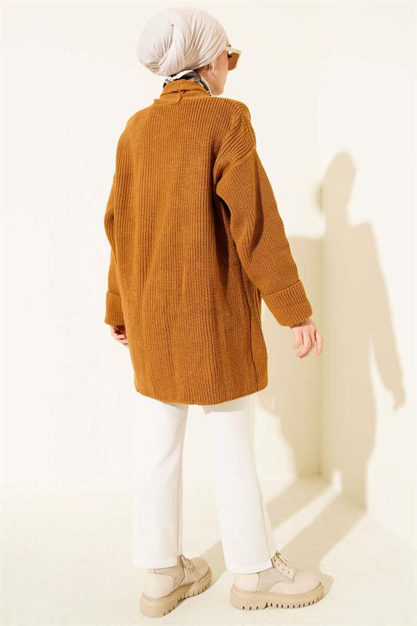 Shawl Collar Brass Knit Sweater Cardigan Mustard