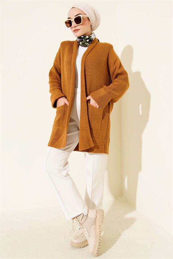 Shawl Collar Brass Knit Sweater Cardigan Mustard