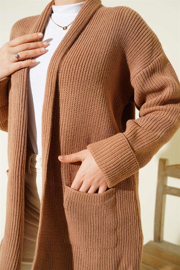 Shawl Collar Brass Knit Sweater Cardigan Latte