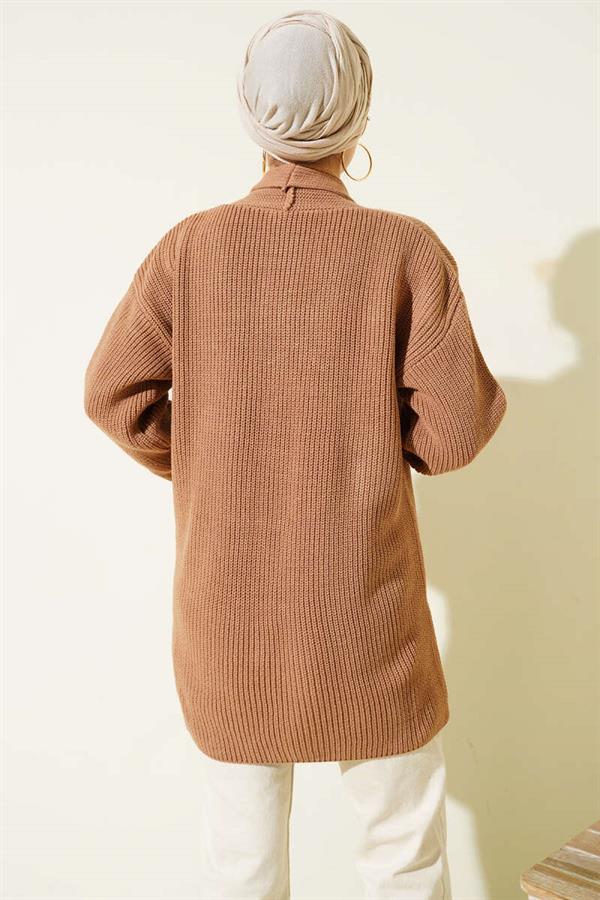 Shawl Collar Brass Knit Sweater Cardigan Latte