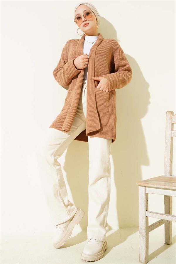 Shawl Collar Brass Knit Sweater Cardigan Latte