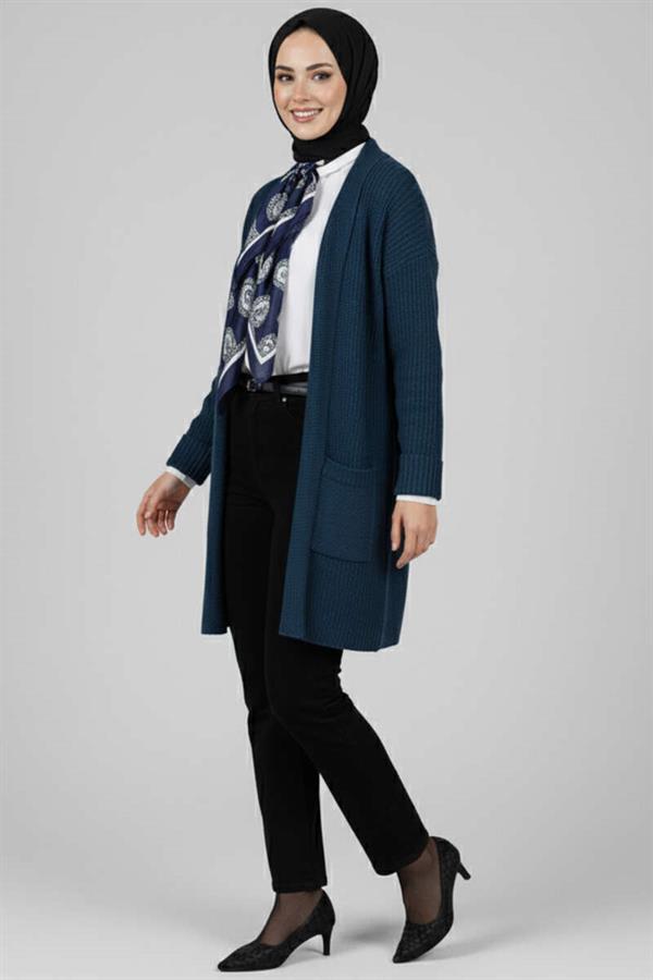 Shawl Collar Brass Knit Sweater Cardigan Petrol