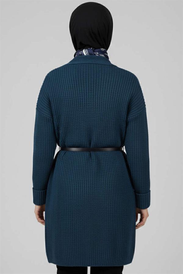 Shawl Collar Brass Knit Sweater Cardigan Petrol