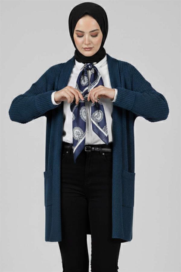 Shawl Collar Brass Knit Sweater Cardigan Petrol