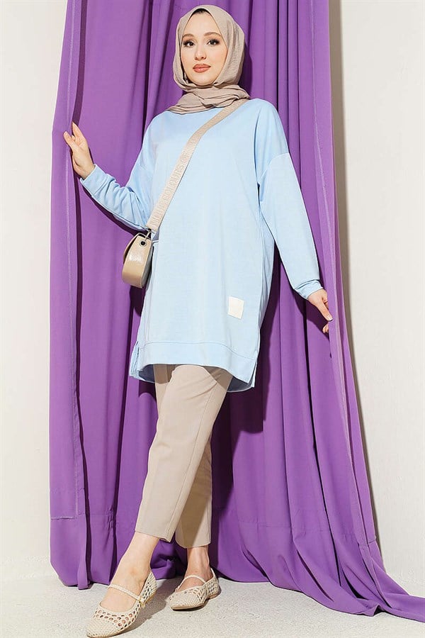 Loose-fitting Embellished Tunic, Baby Blue