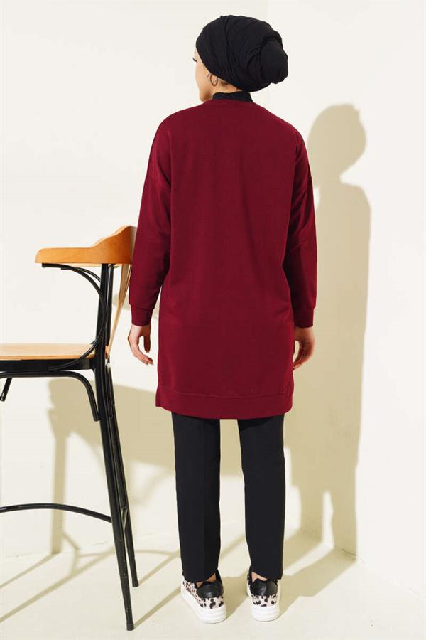 Casual Embroidered Tunic Claret Red