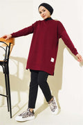 Casual Embroidered Tunic Claret Red
