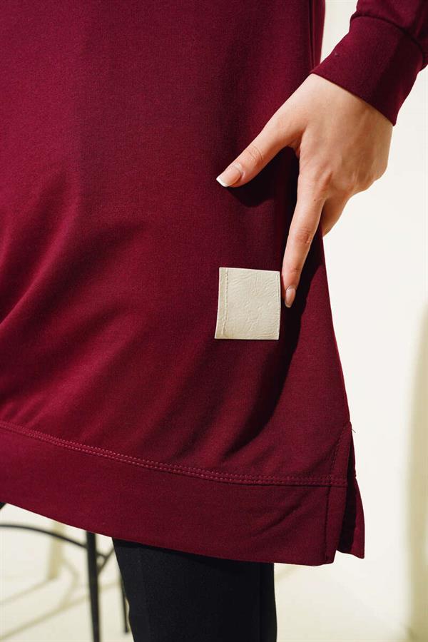 Casual Embroidered Tunic Claret Red