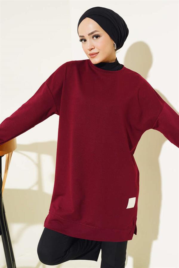 Casual Embroidered Tunic Claret Red
