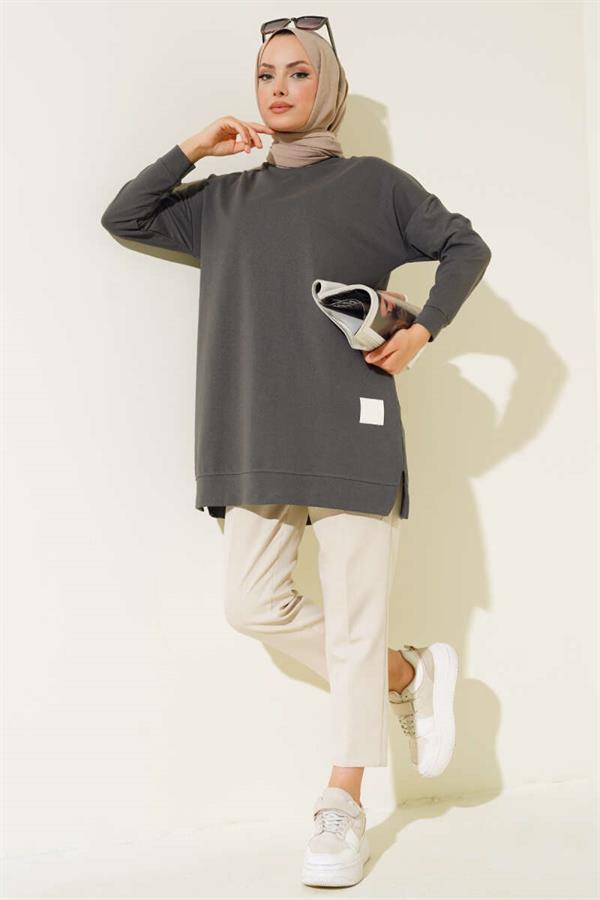 Casual Embroidered Tunic Smoke