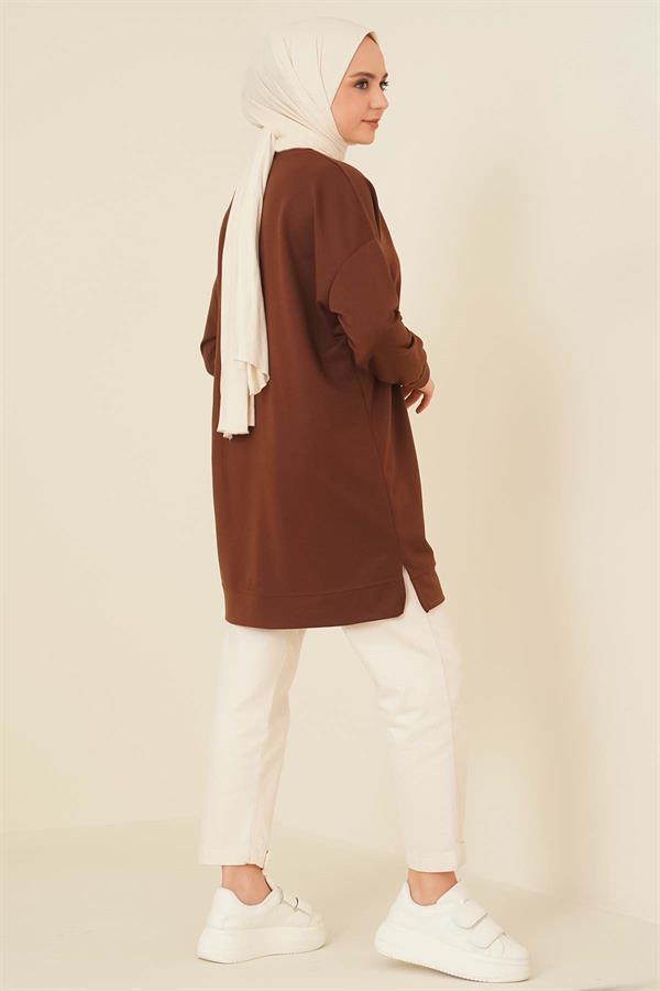 Casual Embroidered Tunic Brown