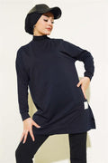 Casual Embroidered Tunic Navy Blue