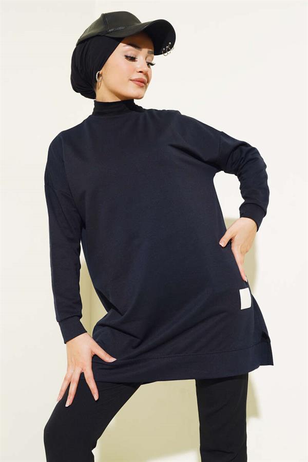 Casual Embroidered Tunic Navy Blue