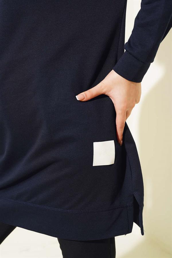 Casual Embroidered Tunic Navy Blue