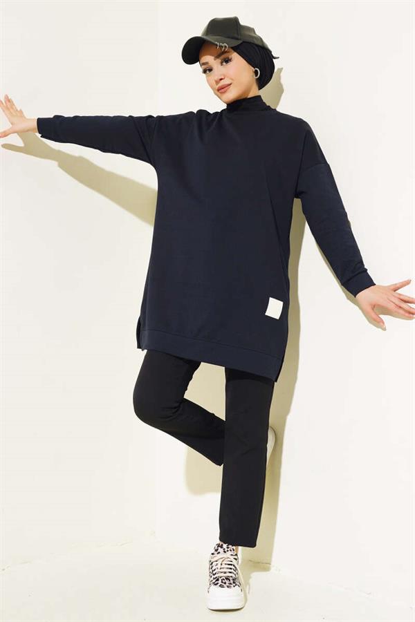 Casual Embroidered Tunic Navy Blue