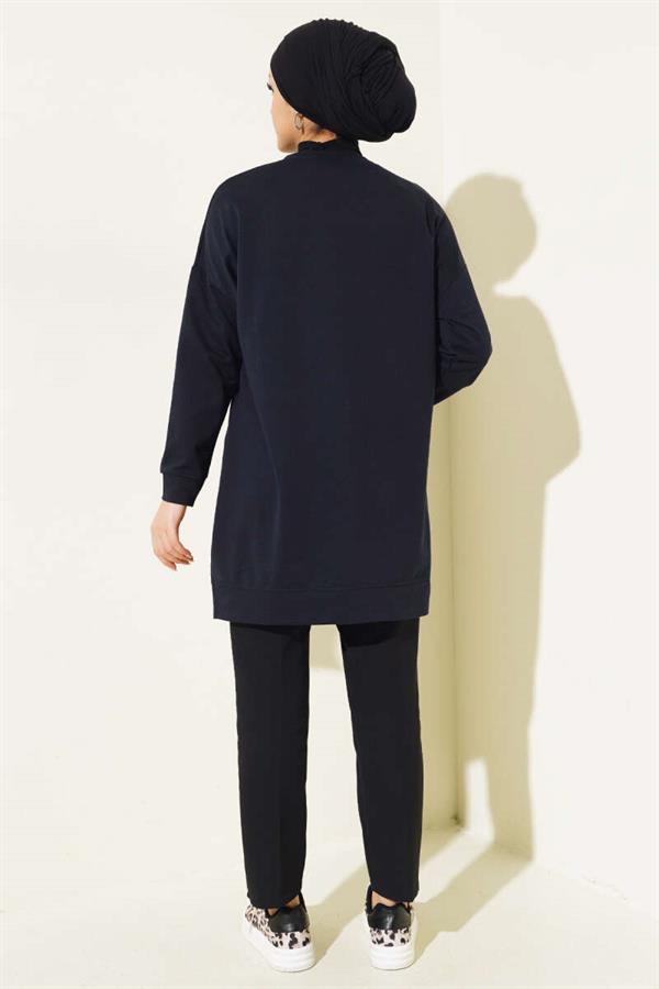 Casual Embroidered Tunic Navy Blue