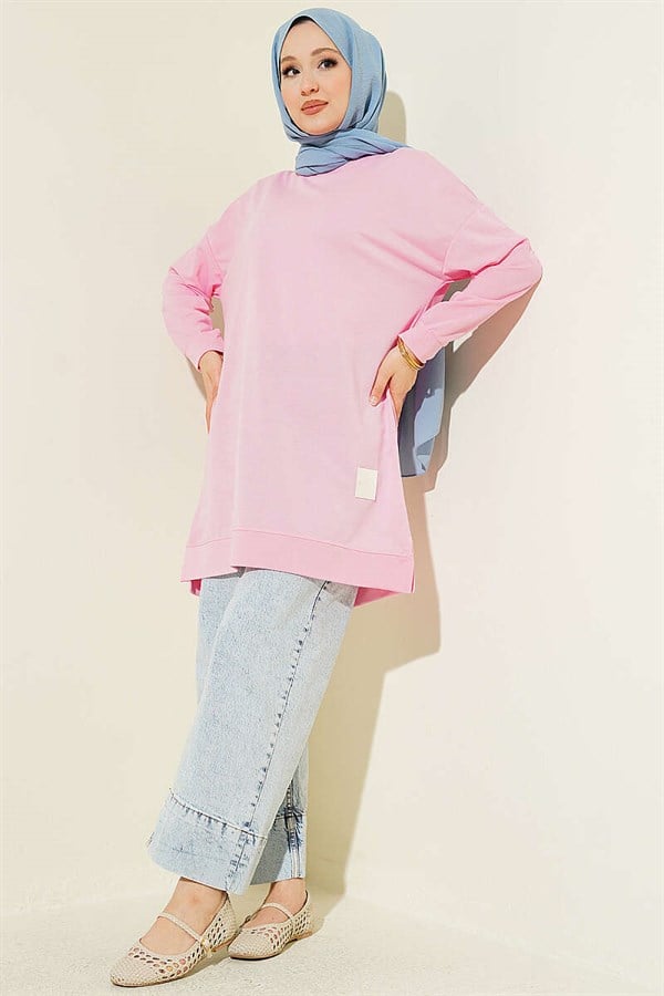 Loose-fitting Tunic with Emblem, Pink