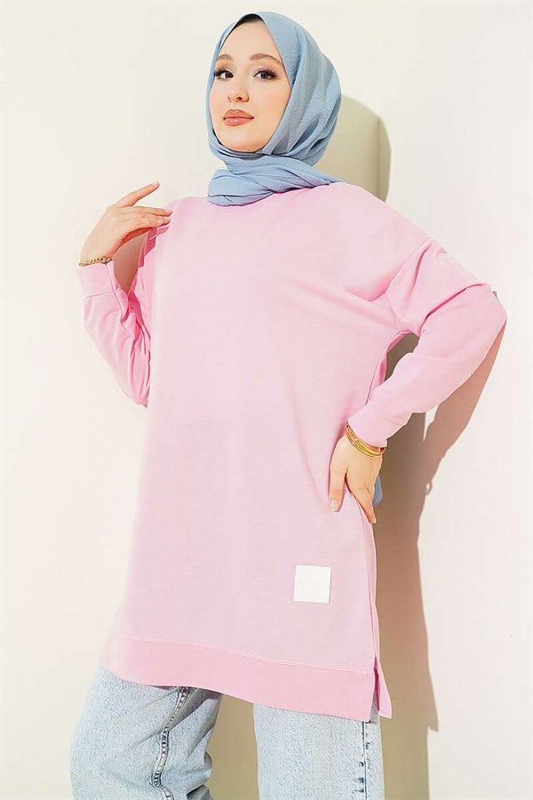 Loose-fitting Tunic with Emblem, Pink
