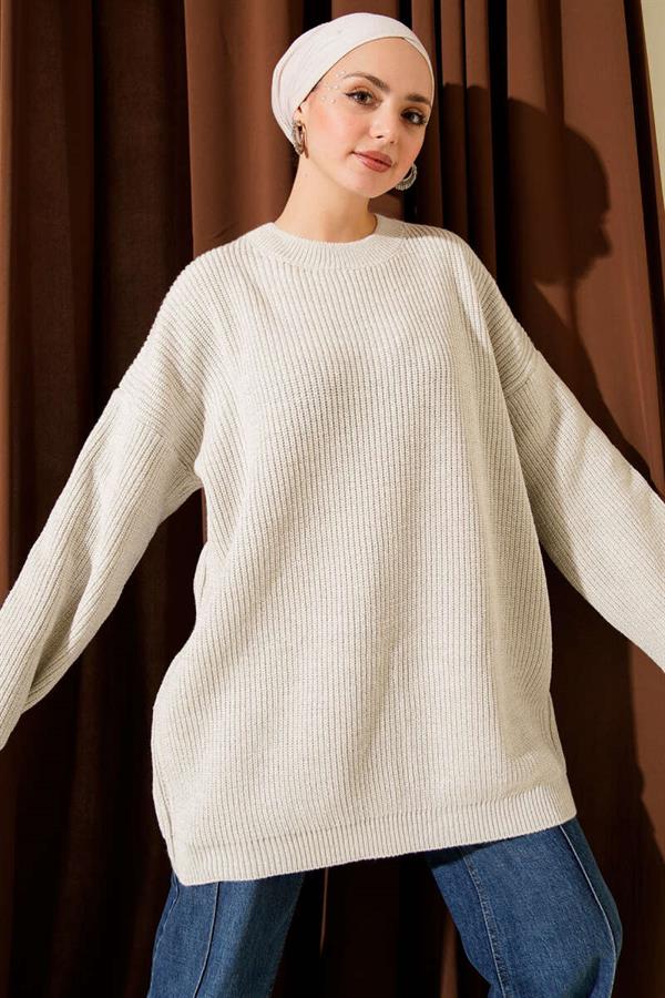 Loose-fitting Crew Neck Glittery Knit Tunic
