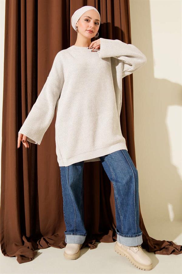 Loose-fitting Crew Neck Glittery Knit Tunic