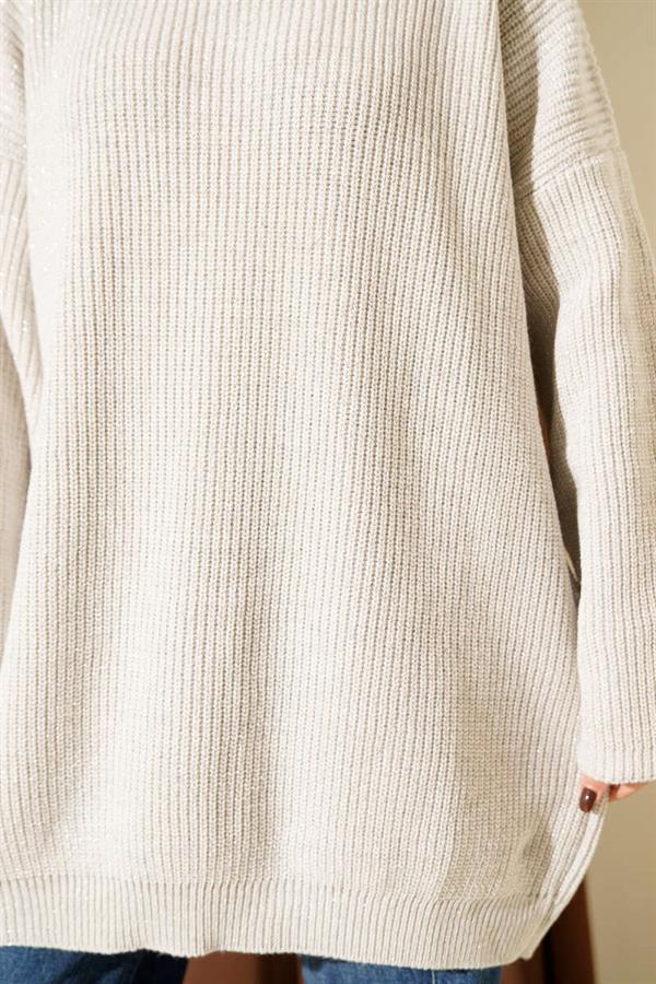 Loose-fitting Crew Neck Glittery Knit Tunic