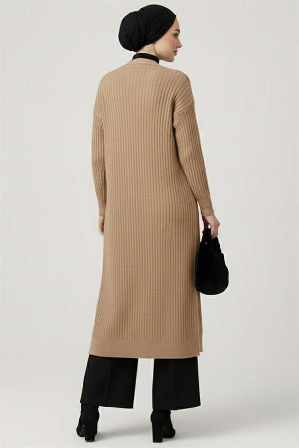 Casual Ribbed Long Cardigan Latte