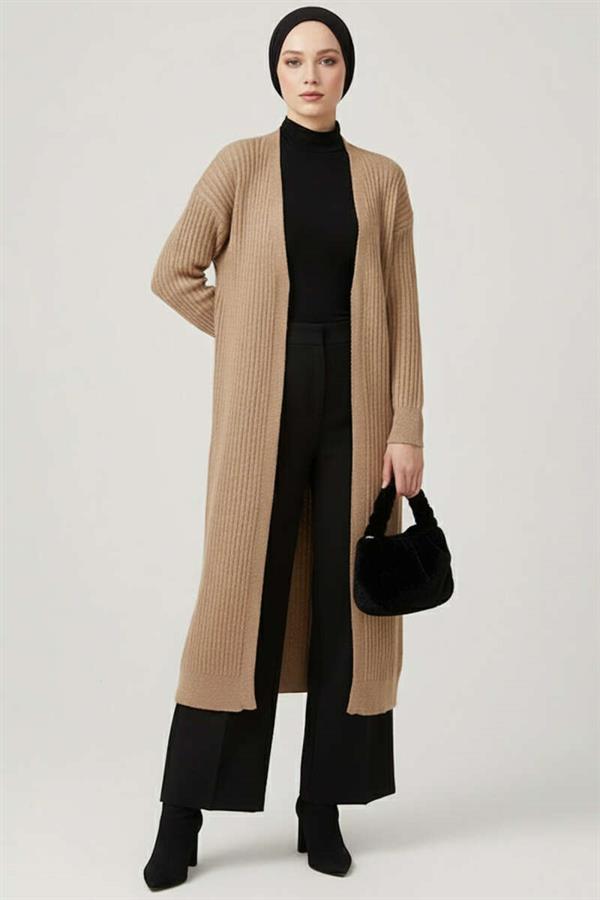 Casual Ribbed Long Cardigan Latte