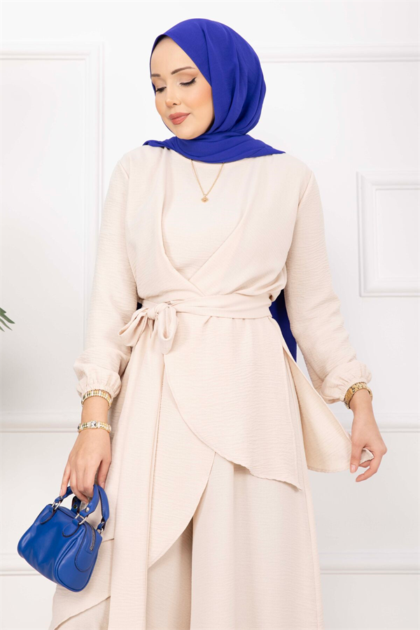 Loose Fit Aerobin Hijab 2 Piece Set Cream