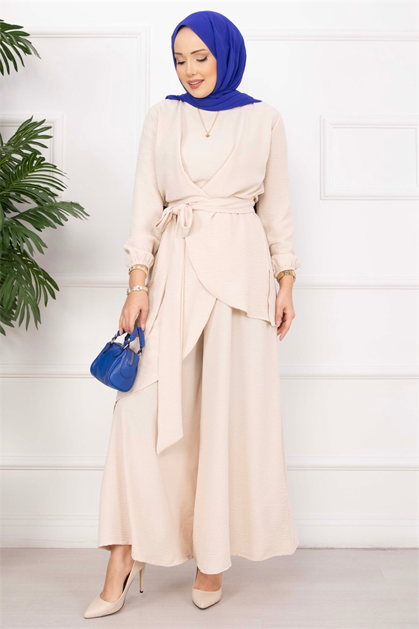 Loose Fit Aerobin Hijab 2 Piece Set Cream