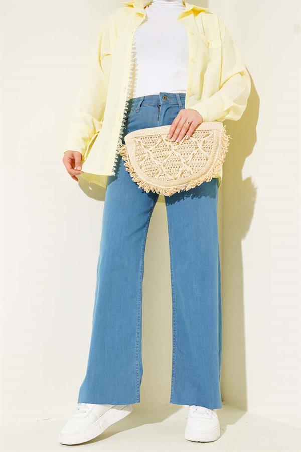 Casual Cut Leg Trousers Light Blue