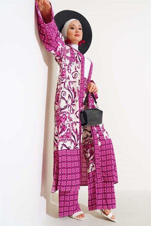 Casual Kimono 2 Piece Set Fuchsia