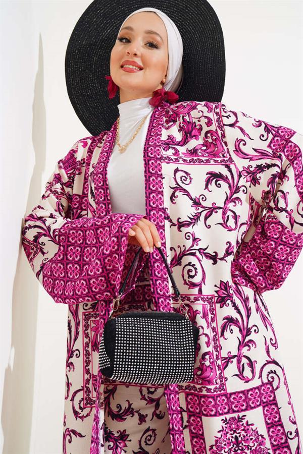 Casual Kimono 2 Piece Set Fuchsia