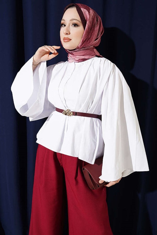 Loose-Sleeved Oversize Short Shirt White
