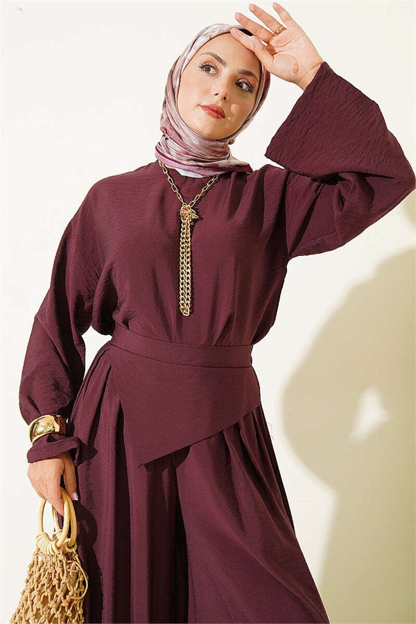 2 Piece Set with Loose-Fitting Trousers, Burgundy