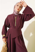 2 Piece Set with Loose-Fitting Trousers, Burgundy