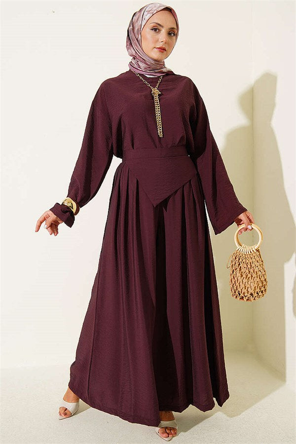 2 Piece Set with Loose-Fitting Trousers, Burgundy