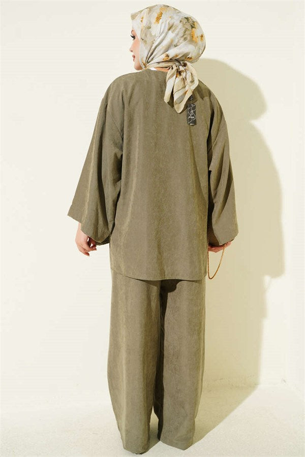 Casual One-Button 2 Piece Set in Khaki