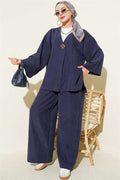 Casual One-Button Two-Piece Suit Navy Blue