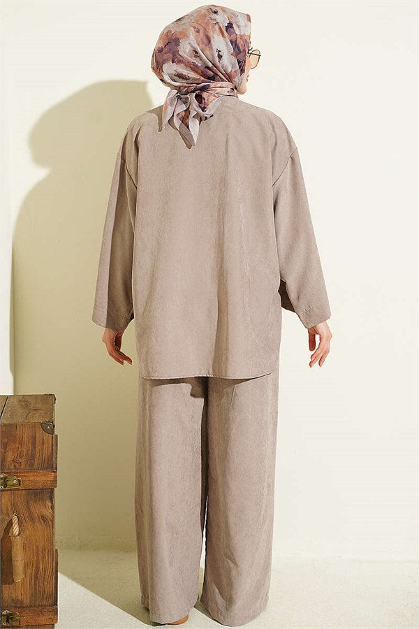 Casual One-Button 2 Piece Set in Mink