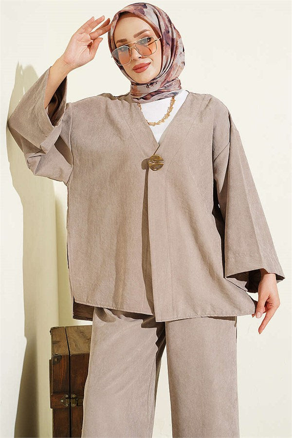 Casual One-Button 2 Piece Set in Mink