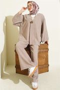 Casual One-Button 2 Piece Set in Mink