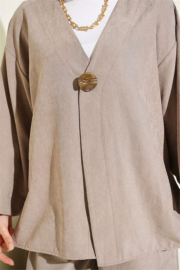 Casual One-Button 2 Piece Set in Mink