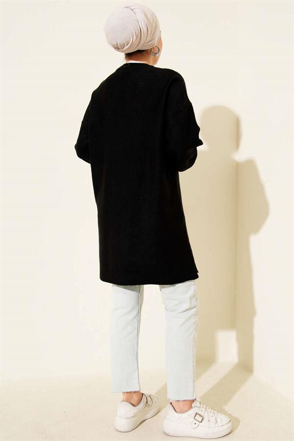 Cluster Embossed Soft Knit Tunic Black