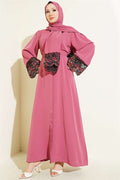Shawl-Decorated Abaya Dress in Rose Pink