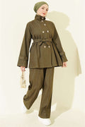 Snail Button Denim 2 Piece Set, Khaki
